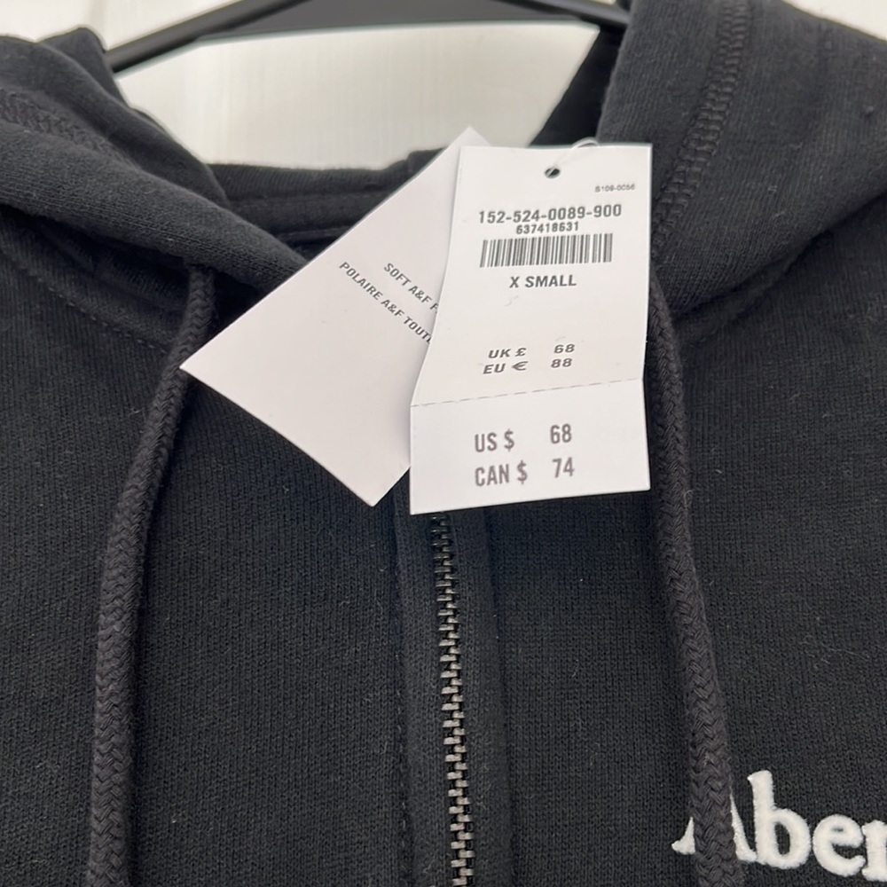 NWT Abercrombie & Fitch Black Zip Up Hoodie - Picture 3 of 5